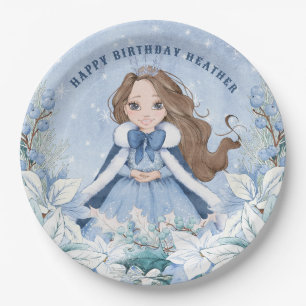 Prato De Papel Snowy Winter Brunette Princess Birthday