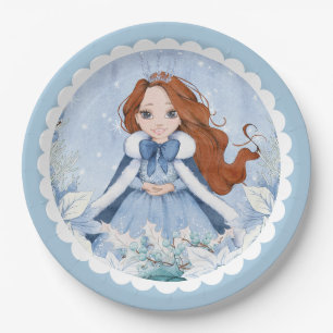 Prato De Papel Snowy Winter Red Headed Princess Birthday