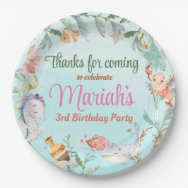 Prato De Papel Sob a aquarela do mar Aniversário