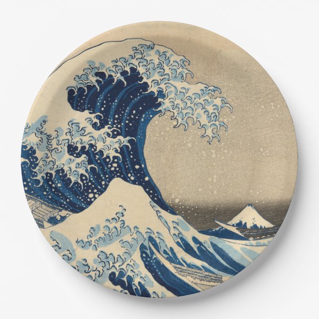 Prato De Papel Sob a onda de Kanagawa por Katsushika Hokusai (Frente)