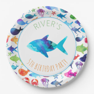 Prato De Papel Sob o chá de fraldas do aniversário dos peixes d