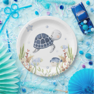 Prato De Papel Sob o Decor do Partido do Mar, Turtle Birthday