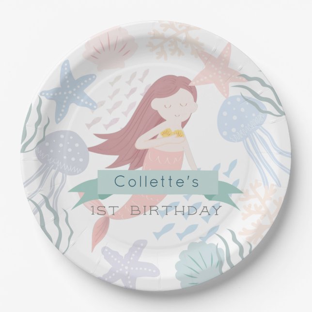 Prato De Papel Sob o Mar Branca de Sereia (Frente)