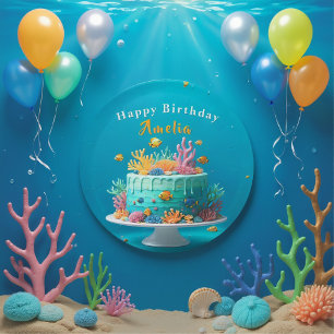 Prato De Papel Sob o Mar de Coral Recife de Aniversário