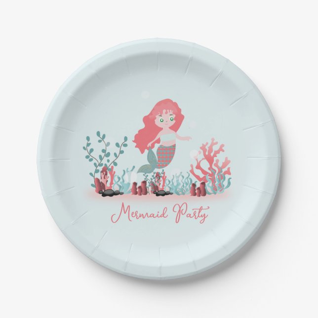 Prato De Papel Sob o Mar de Sereia Princesa Birthday (Frente)