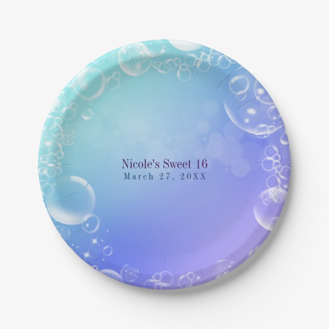 Prato De Papel Sob o Partido Personalizado das Bolhas Encantadas  (Frente)