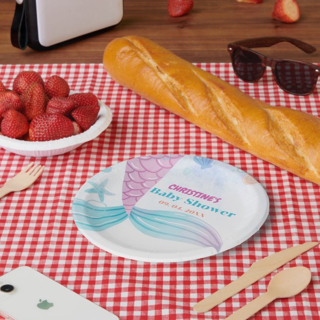 Prato De Papel Sob o partido Sea Mermaid Chá de fraldas (Piquenique)