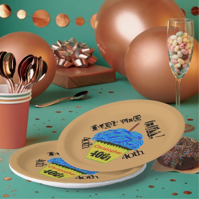 Prato De Papel Sobre a Colina Placas Cupcakes Azuis Personalizada (Múltiplo)