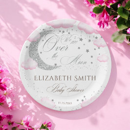 Prato De Papel Sobre o Chá de fraldas da Moon Silver Pink Girl
