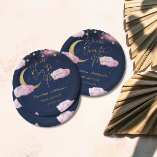 Prato De Papel Sobre o chá de fraldas rosa das estrelas da Lua
