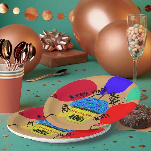 Prato De Papel Sobre o Monte Azul Balões Cupcakes (Múltiplo)