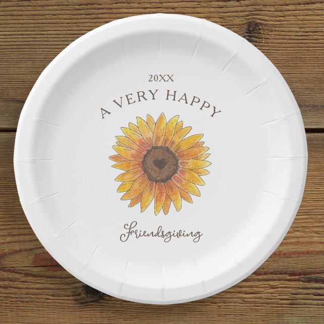 Prato De Papel Sobremesa de Ação de Graças de Sunflower (Cute Thanksgiving Paper Plate)