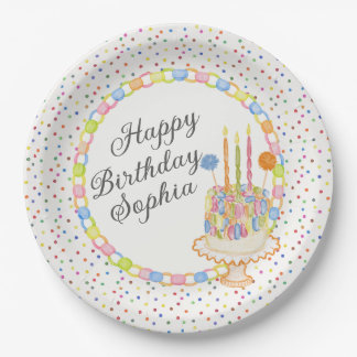Prato De Papel Sobremesa de Aniversário Com Confetes