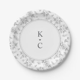Prato De Papel Sobremesa de casamento cinza prateado floral vinta