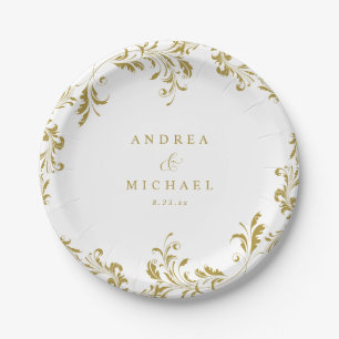 Prato De Papel Sobremesa de casamento em ouro vintage elegante