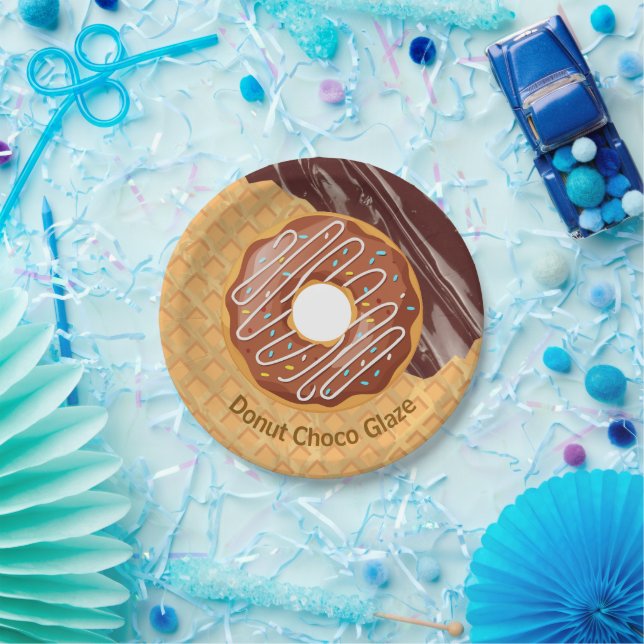 Prato De Papel Sobremesa,Donut Choco Glaze, Chocolate Derretido  (Festa)
