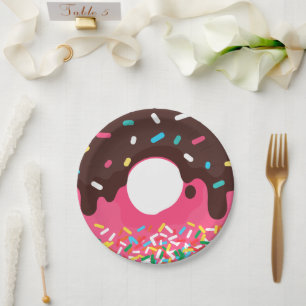 Prato De Papel Sobremesa, Donut com Granulado Colorido, Rosquinha