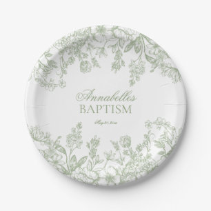 Prato De Papel Sobremesa Floral Vintage Chinoiserie Sage para Bat