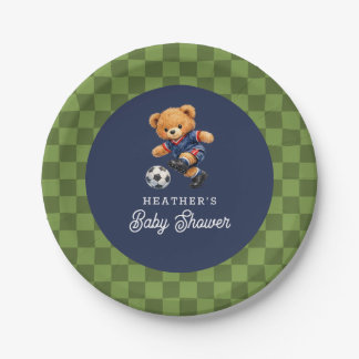 Prato De Papel Soccer Teddy Beary Checkboard Retro Baby Shower