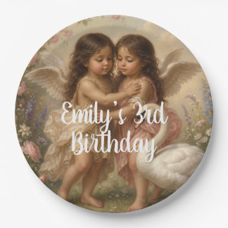 Prato De Papel soft angel cherub girls’ birthday || paper plates
