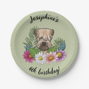 Prato De Papel Soft-Coated Wheaten Terrier Floral Feliz Aniversár