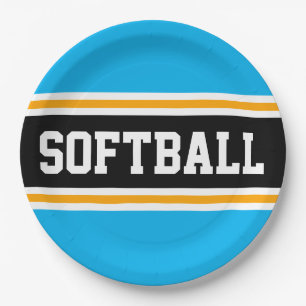 Prato De Papel SOFTBALL Diversão Céu Azul Tiras Amarelas Pretas