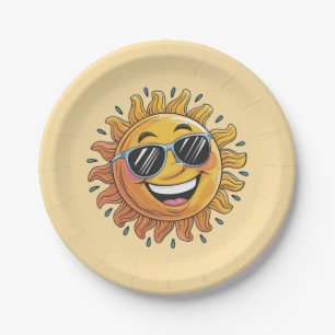 Prato De Papel Sol Amarelo Feliz e na Moda com Óculos de Sol