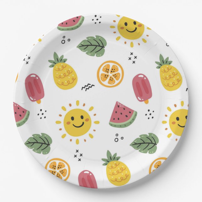 Prato De Papel Sol, ananás, melancias, laranjas (Frente)