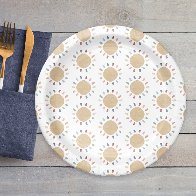 Prato De Papel Sol Boêmio (Boho Sun Baby Shower Paper Plates
)
