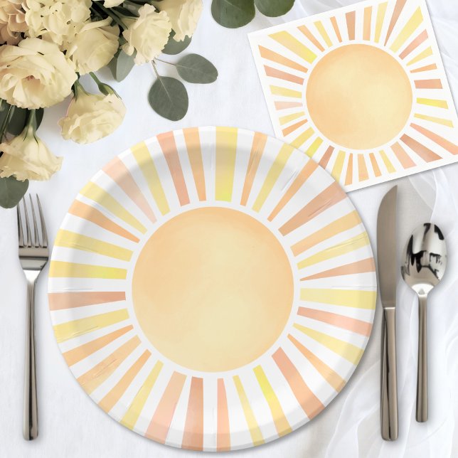 Prato De Papel Sol Laranja Amarelo (Yellow Orange Sun Paper Plates )