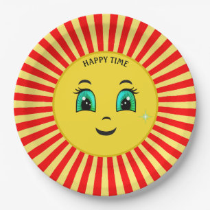 Prato de Papel Sol Nascente Fofo Rosto Feliz & Rai