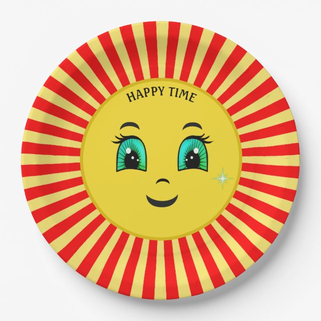 Prato de Papel Sol Nascente Fofo Rosto Feliz & Rai (Frente)