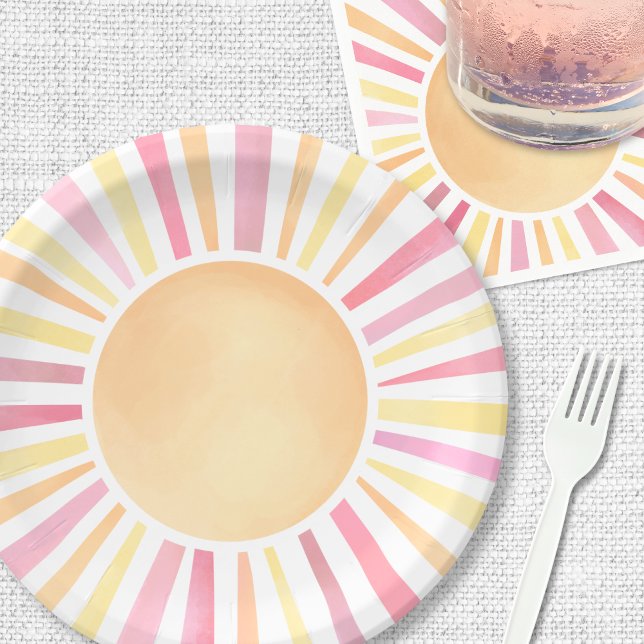 Prato De Papel Sol Rosa Sol (Sunshine Pink Sun Paper Plates)