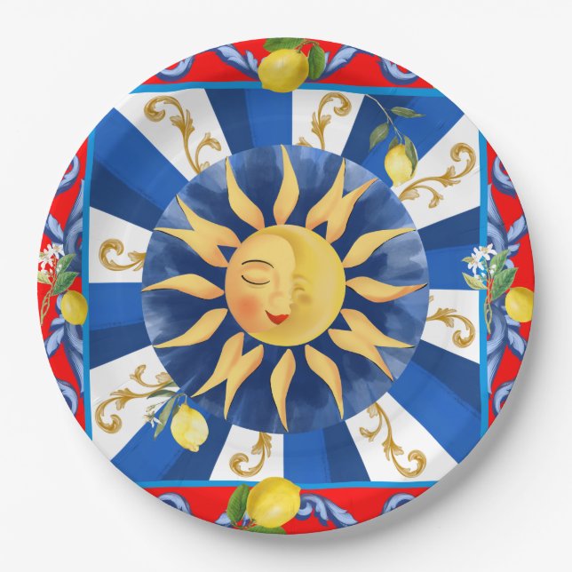 Prato De Papel Sol siciliano, majolica, limão, (Frente)