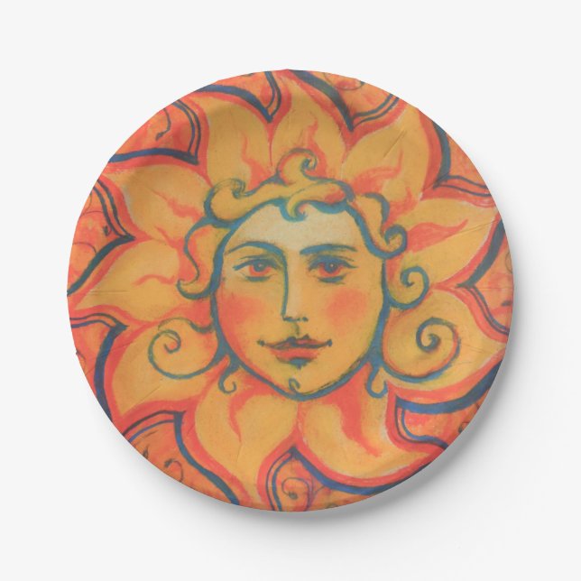 Prato De Papel Sol sorridente, Fairytale Fantasy Art, Orange Yell (Frente)