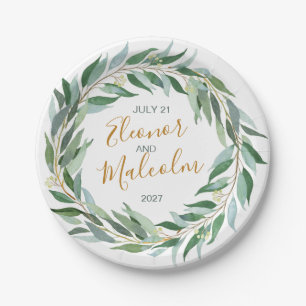 Prato De Papel Solha de água verde, Casamento de eucalipto