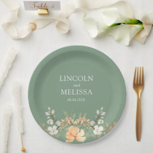 Prato De Papel Solo, Pêssego e Casamento Floral Branco