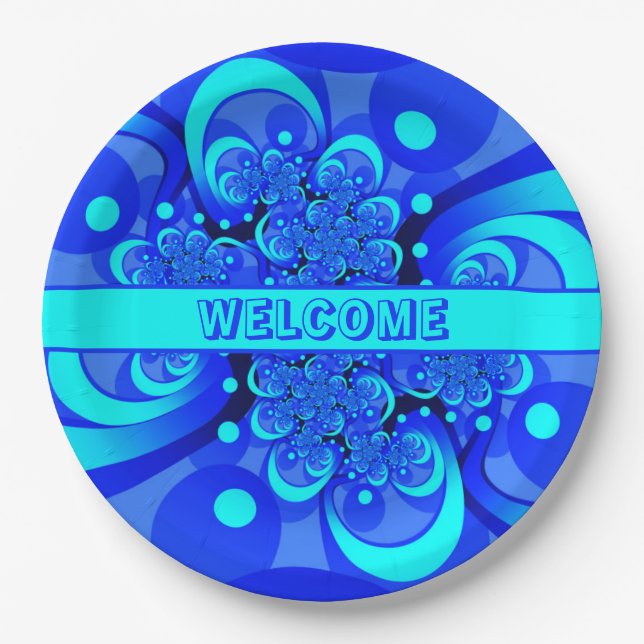 Prato De Papel Sombras da Arte Fractal Abstrato Moderna Azul (Frente)