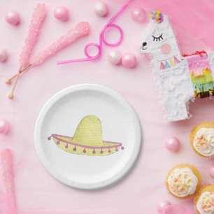 Prato De Papel Sombrero Personalizado Rosa Verde Fiesta