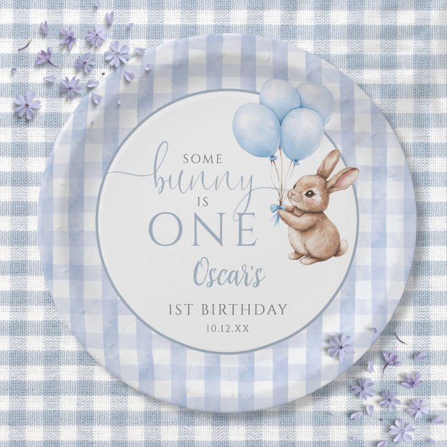 Prato De Papel Some Bunny Is One Blue Balloons 1st Birthday (Some Bunny Is One Blue Balloons 1st Birthday Paper Plates)