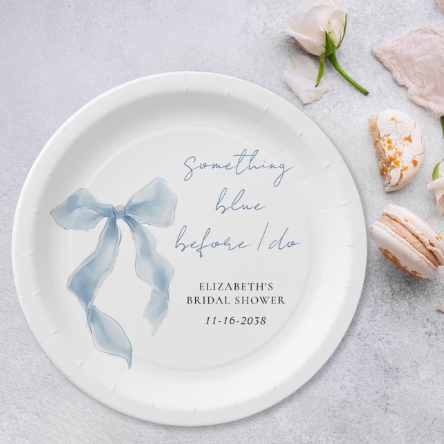 Prato De Papel Something Blue Before I Do Bow Bridal Shower (Something Blue Before I Do Bow Bridal Shower Paper Plates)