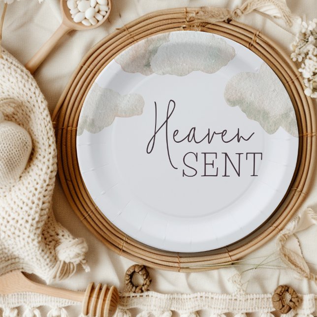 Prato De Papel Sonhador Céu Enviado Chá de fraldas Azul (Criador carregado)