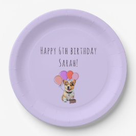 Prato De Papel Sonho Suave Lavanda - Corgi Aniversário Personaliz
