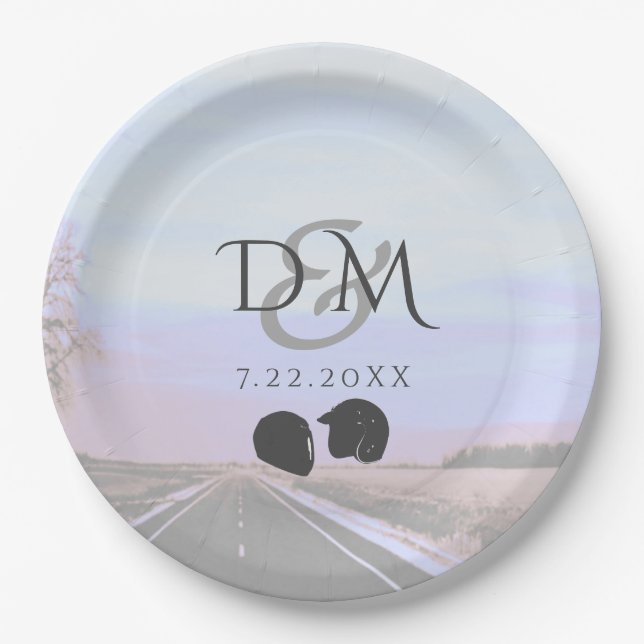 Prato De Papel Sonhos do Casamento de Motocicletas Abertas (Frente)