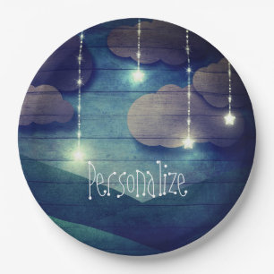 Prato De Papel Sonhos doces céu noturno com estrela rusticida azu