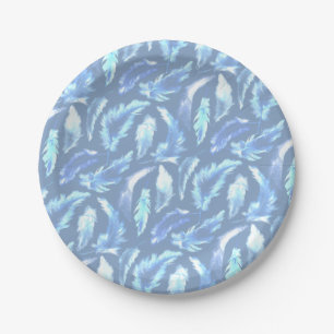 Prato De Papel sonhos doces - penas de cor azul clara e aquosa: