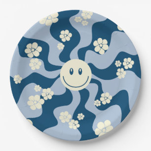 Prato De Papel Sorria - Azul Escuro, Azul Claro e Creme