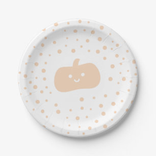 Prato De Papel Sorria Cartoon Laranja Bonito Pumpkin com Confetti
