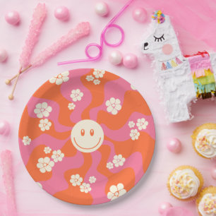 Prato De Papel Sorria - Rosa, Laranja e Creme