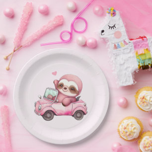 Prato De Papel Sorriso de Lama Rosa Dirigindo um Convertível